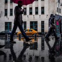 the yellow taxi and the red umbrella