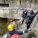 Scafandri salvand un catel cazut in Dambovita - Piata Unirii
