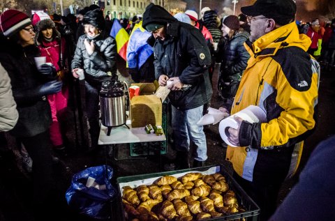 Ceai si cornuri - Protest anticoruptie - Piata Victoriei