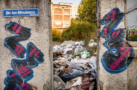 Pisica între gunoaie - Strada Ion Minulescu